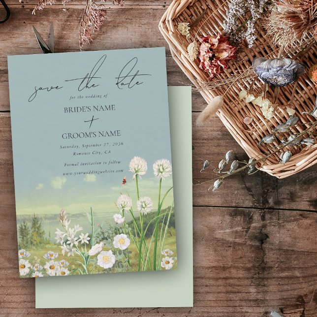 Wasserfarbene Wildblume Bergwelt Hochzeit Save The Date (Watercolor Wildflower Mountain Landscape Wedding Save The Date)