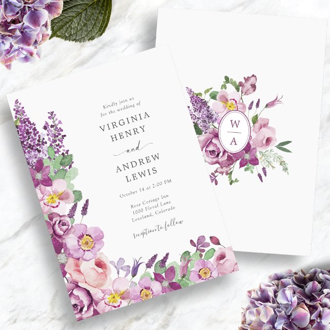 Wasserfarbene Wildblume Lila Hochzeit Einladung (Watercolor Wildflower Purple Wedding Invitation
)