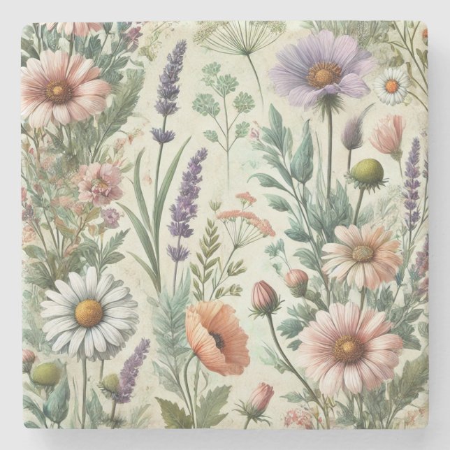 Wasserfarbene Wildblume Stilvolle Frühlings- und S Steinuntersetzer (Vorderseite)