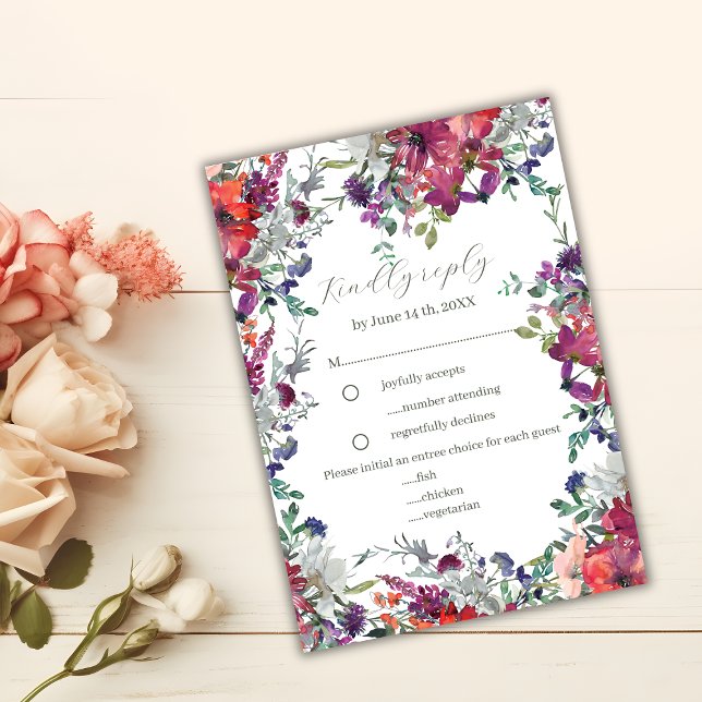 Wasserfarbene Wildblumen Elegante Boho Wedding RSV RSVP Karte (Von Creator hochgeladen)
