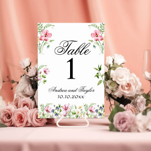Wasserfarbene Wildblumen Hochzeit Tischnummer