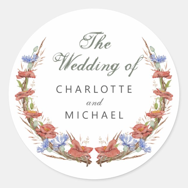 Wasserfarbene Wildblumen Hochzeit Umschlag Aufkleb Runder Aufkleber (Vorderseite)