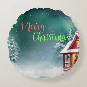 Wasserfarbene wilde Xmas Pine tree Feiertage Rundes Kissen