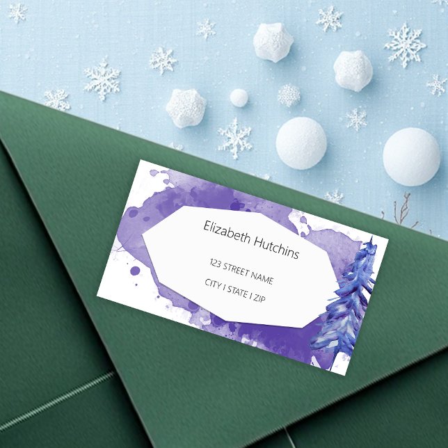 Wasserfarbene Winterlandschaft in tiefen Lila Töne Adressaufkleber (Von Creator hochgeladen)
