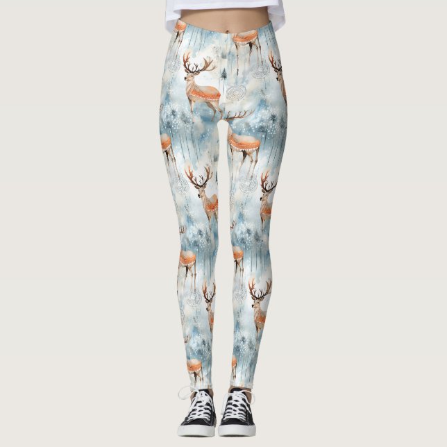 Wasserfarbene Winterwaldhirsche (3) Leggings (Vorderseite)