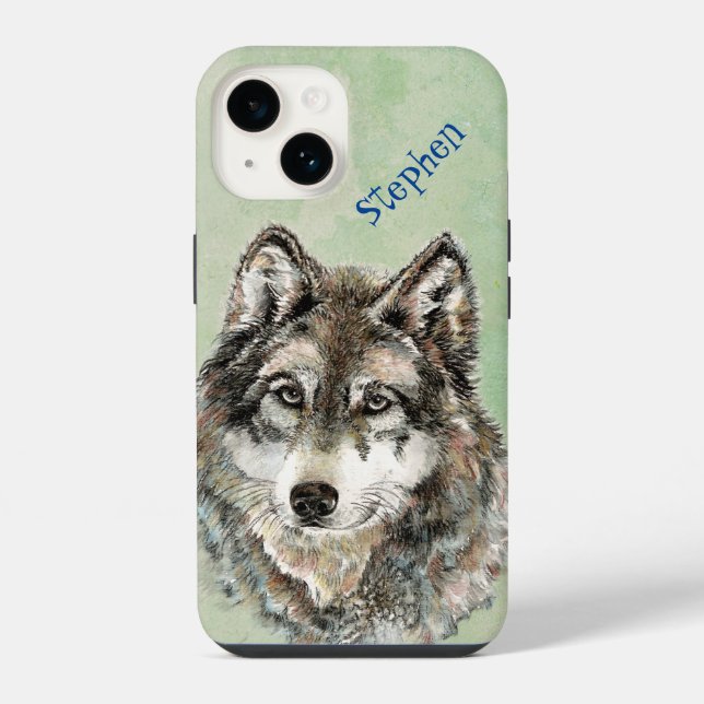 Wasserfarbene Wolfen Custom Wildlife Nature Art iPhone Hülle (Rückseite)