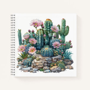 Wasserfarbene Wüste Blume Kakteen. Notizbuch