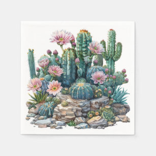 Wasserfarbene Wüste Blume Kakteen. Serviette