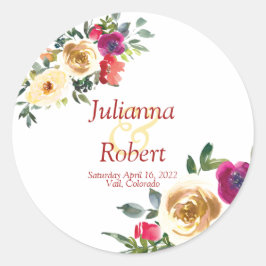 Wasserfarbene Zitrone und Magenta Hochzeit Runder Aufkleber