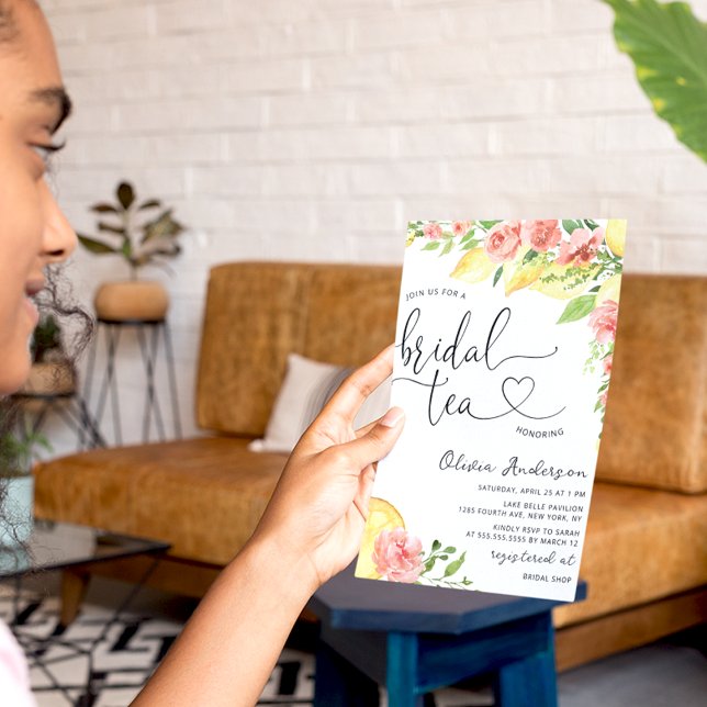 Wasserfarbene Zitrone und Rose Bridal Tee Party Einladung (Von Creator hochgeladen)