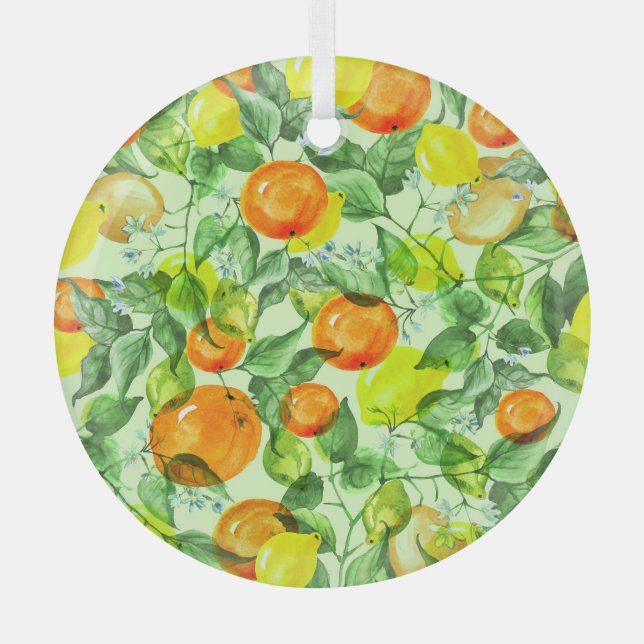 Wasserfarbene Zitronen, Blume, Zitrusmuster. Ornament Aus Glas (Vorderseite)
