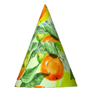 Wasserfarbene Zitronen, Blume, Zitrusmuster. Partyhütchen