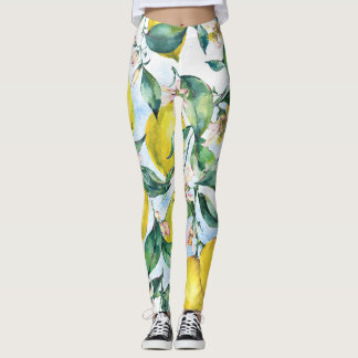 Wasserfarbene Zitronen, frischer Zitruszweig. Leggings