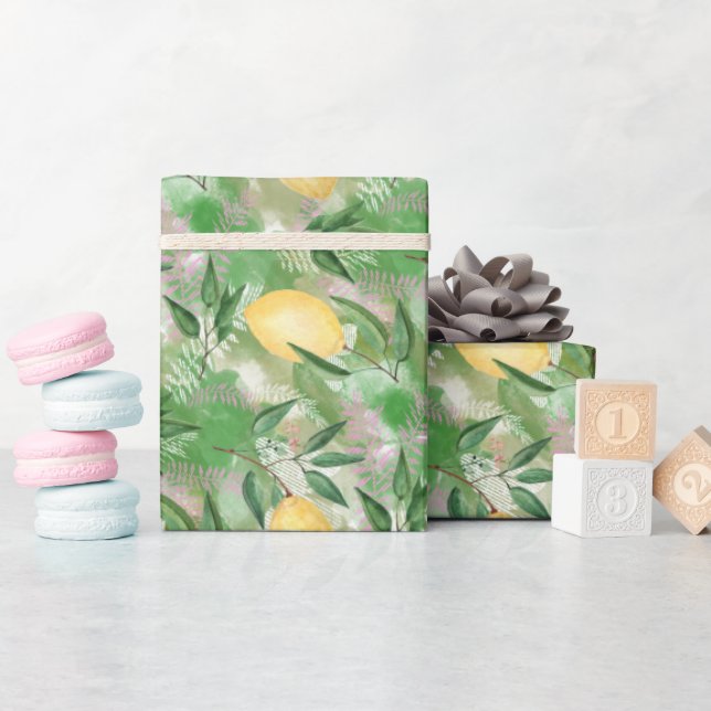 Wasserfarbene Zitronen Zitrusfrüchte Natur frisch  Geschenkpapier (Babyparty)