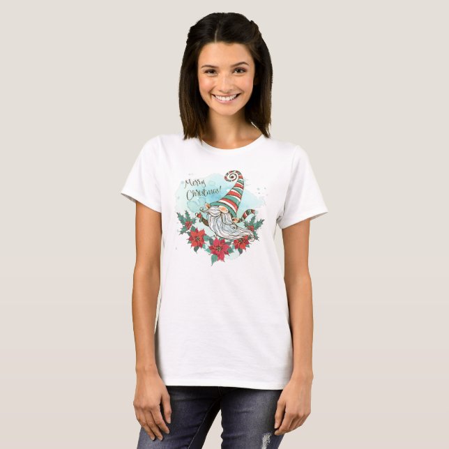 WasserfarbenElf mit Poinsettias-T - Shirt (Vorne ganz)
