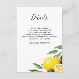 Wasserfarbenemon und Blätter Hochzeitdetails Begleitkarte