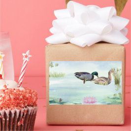 Wasserfarbenente mit Lotus n Butterfly Rechteckiger Aufkleber