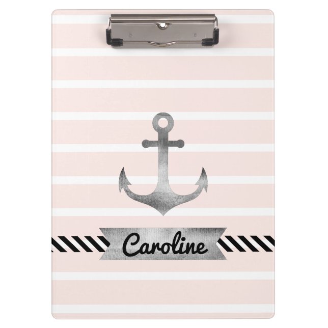 Wasserfarbener Anker mit rosa Streifen Klemmbrett (Vorderseite)