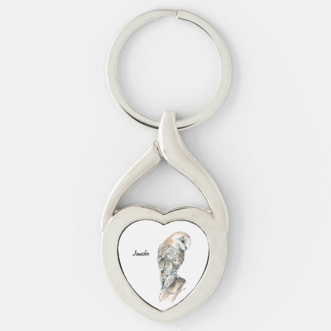 Wasserfarbener Barn Owl Bird Nature Individuelle N Schlüsselanhänger (Vorderseite)