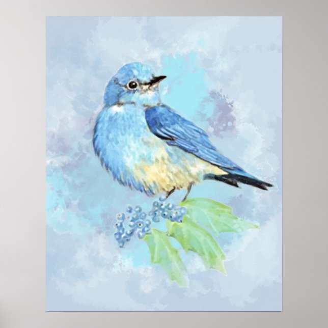 Wasserfarbener Berg Bluebird Bird Naturkunde Poster (Vorne)