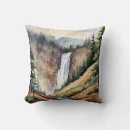 Wasserfarbener Berg Wasserfall Bäume Landschaft Kissen