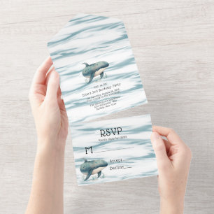 Wasserfarbener Blauwal-Junge-Baby-Party All In One Einladung