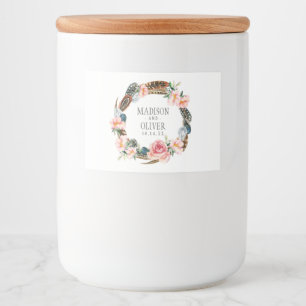 Wasserfarbener Blumenstrauß mit Federn Hochzeit Lebensmitteletikett