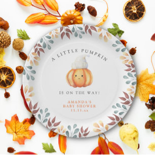 Wasserfarbener Cartoon Kürbis in die Kinderdusche Pappteller