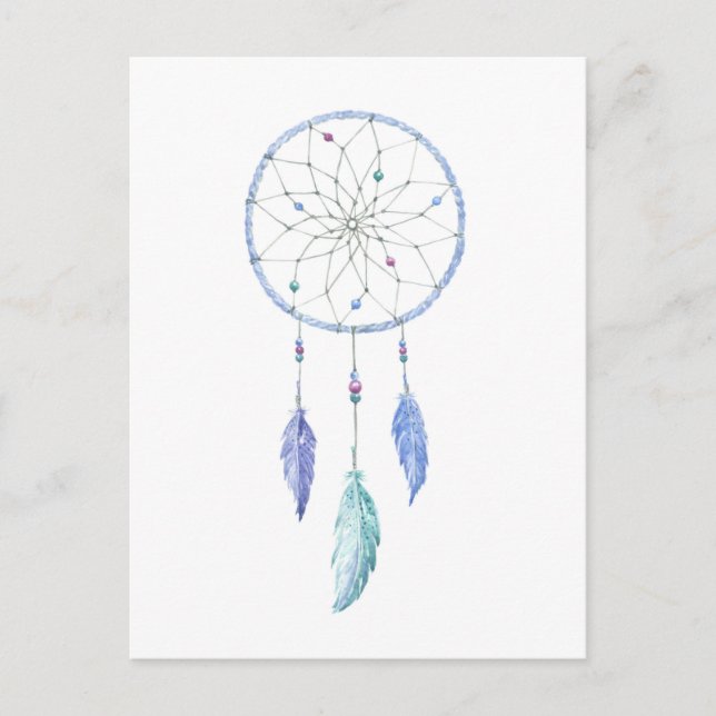 Wasserfarbener Dreamcatcher mit 3 Feathers Postkarte (Vorderseite)