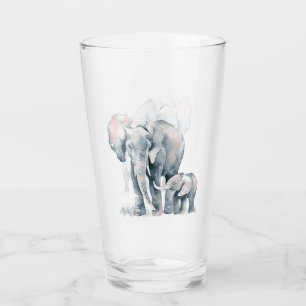 Wasserfarbener Elefant & Kalb Natur Glas