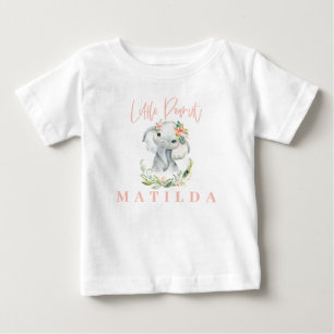 Wasserfarbener Elefant und personalisierter Blumen Baby T-shirt