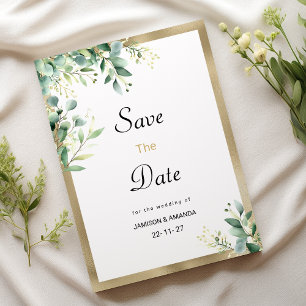 Wasserfarbener Eukalyptus grün Save the Date Einladung