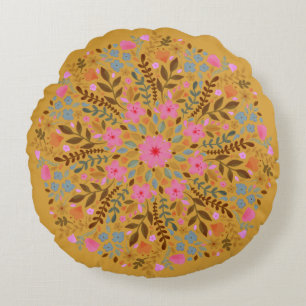 Wasserfarbener floraler Mandala-Rundkissenbezug Rundes Kissen