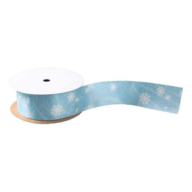 Wasserfarbener Frost Snowflake Blaue Eisgestaltung Satinband (Spule)