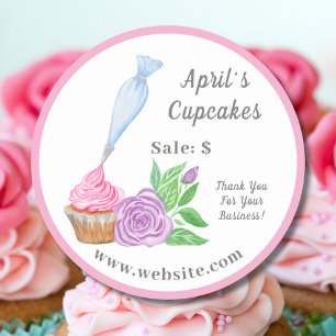Wasserfarbener Frosting-Cupcake-Preisschild Runder Aufkleber