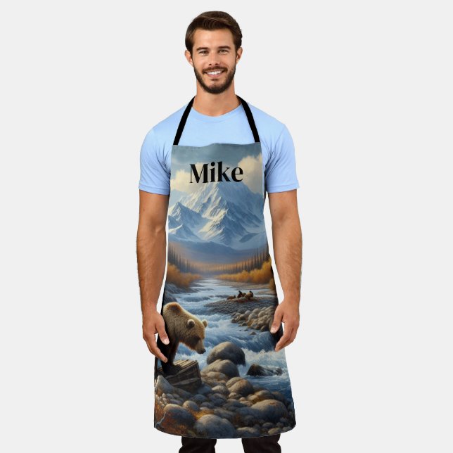 Wasserfarbener Grizzly Bär von der Natur der Mensc Schürze (Getragen)