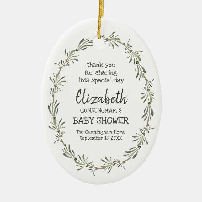 Wasserfarbener grüner Foliage Babydusche Keepake Keramik Ornament (Vorne)
