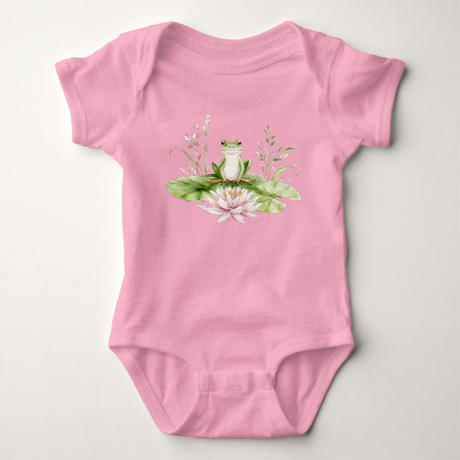 Wasserfarbener grüner Frosch  Baby Strampler (Vorderseite)