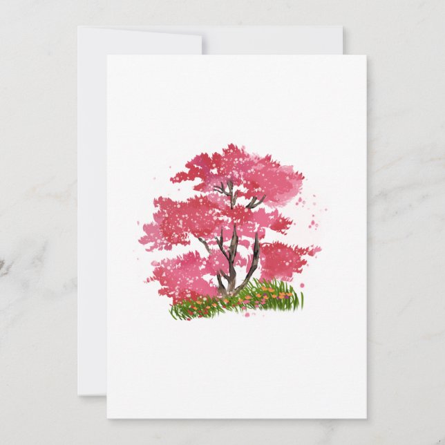 Wasserfarbener handbemalter Rosa Blütenbaum Einladung (Vorderseite)