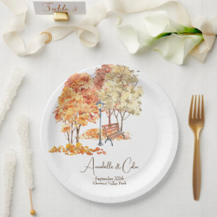 Wasserfarbener Herbst im Park Hochzeit Pappteller
