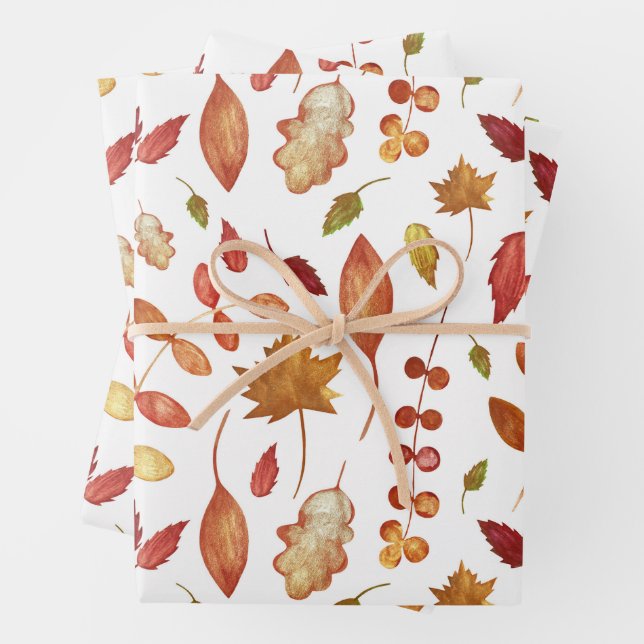 Wasserfarbener Herbst lässt die Natur zurück Geschenkpapier Set (Beispiel)
