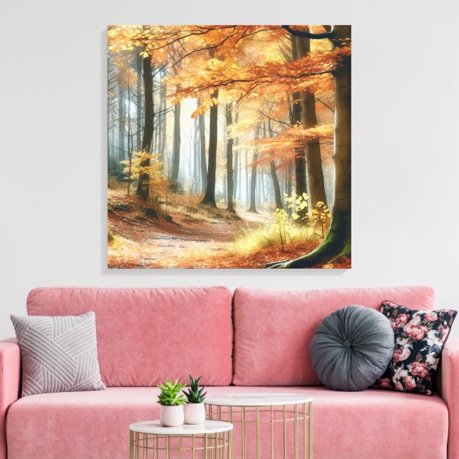 Wasserfarbener Herbstwald: Lebhafter Fall Art Leinwanddruck (Insitu (Wohnzimmer))