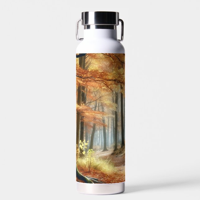 Wasserfarbener Herbstwald: Lebhafter Fall Art Trinkflasche (Vorne)