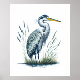 Wasserfarbener Heron in der Natur Poster