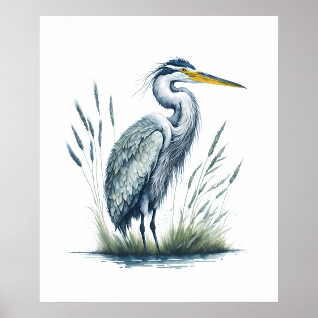 Wasserfarbener Heron in der Natur Poster (Vorne)