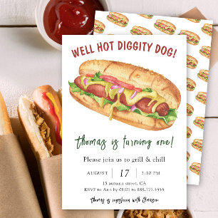 Wasserfarbener Hot-Dog-Kindergeburtstag Einladung