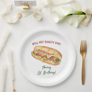 Wasserfarbener Hot-Dog-Kindergeburtstag Pappteller