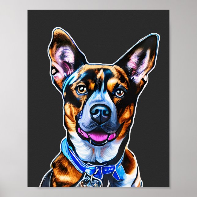 Wasserfarbener Hund Portrait Handgemalt, Abgeschie Poster (Vorne)