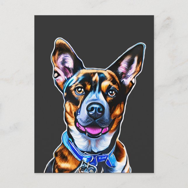 Wasserfarbener Hund Portrait Handgemalt, Abgeschie Postkarte (Vorderseite)