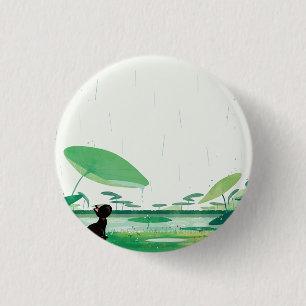 Wasserfarbener Katzenfrosch im Regen Button